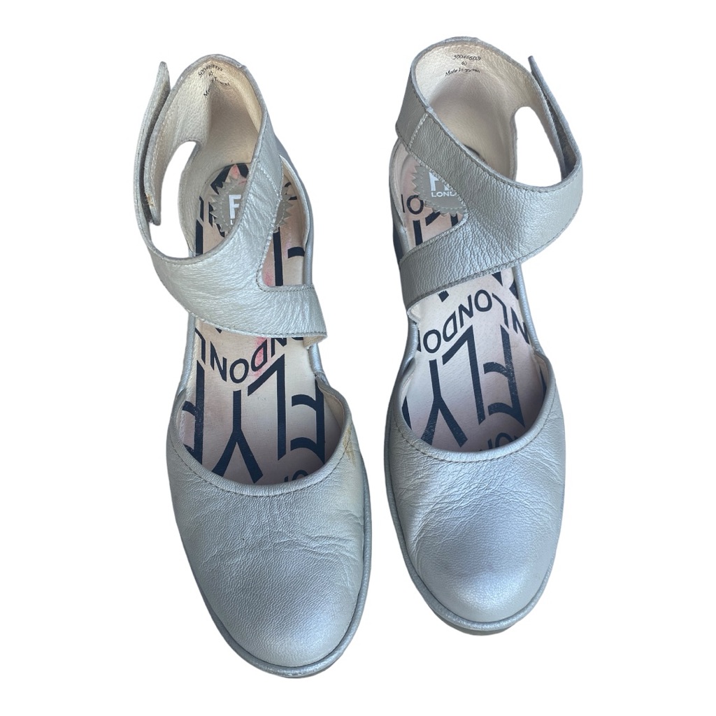 Fly London Women's Silver Leather Ankle-Strap Pumps